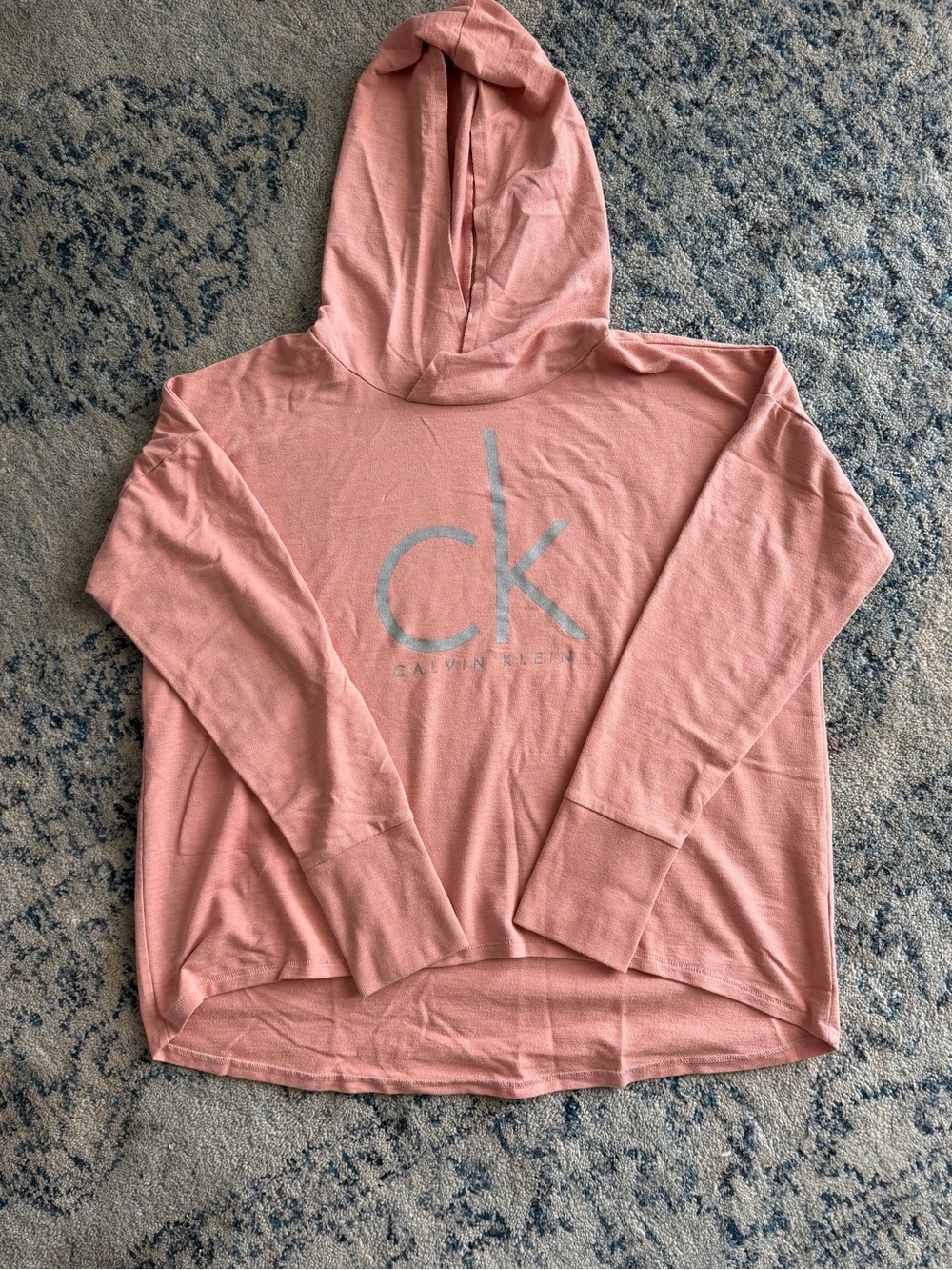 Calvin Klein Jeans Peach Pullover Hoodie with Silver Lettering